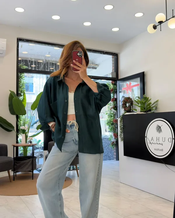 Oversize Dökümlü Tencel Gömlek