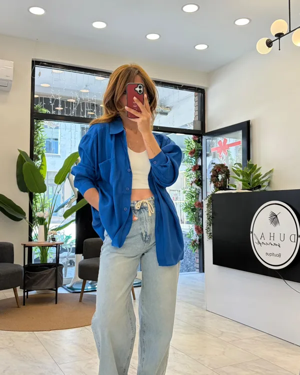 Oversize Dökümlü Tencel Gömlek