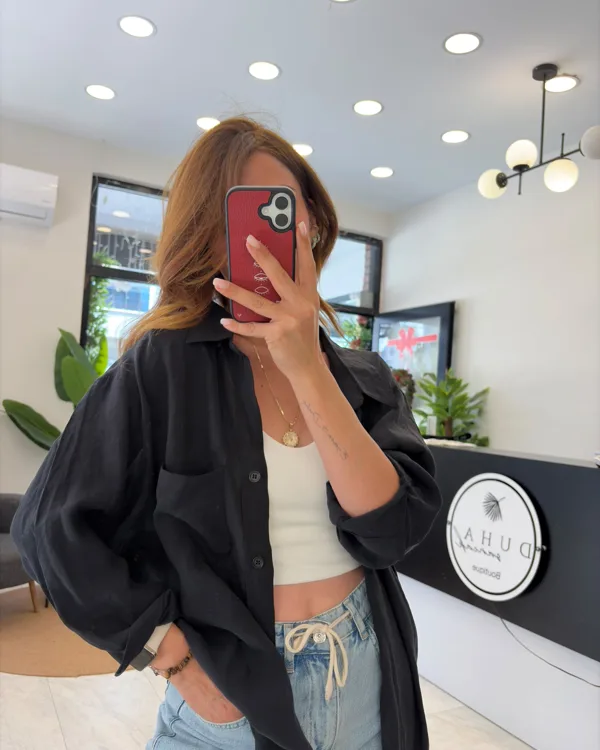 Oversize Dökümlü Tencel Gömlek