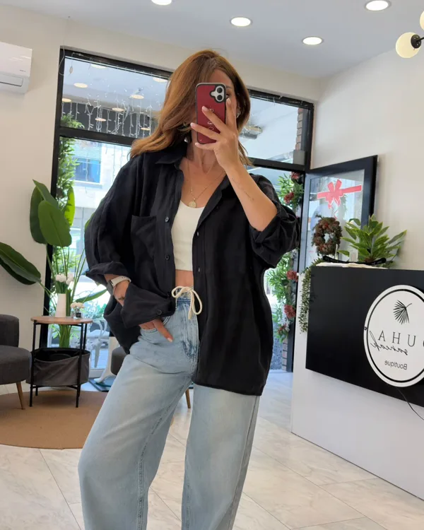 Oversize Dökümlü Tencel Gömlek