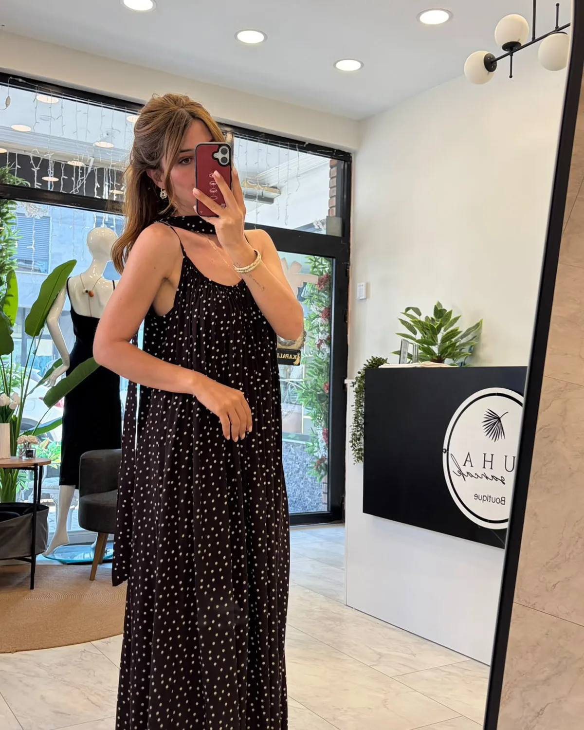Puantiyeli Maxi Elbise