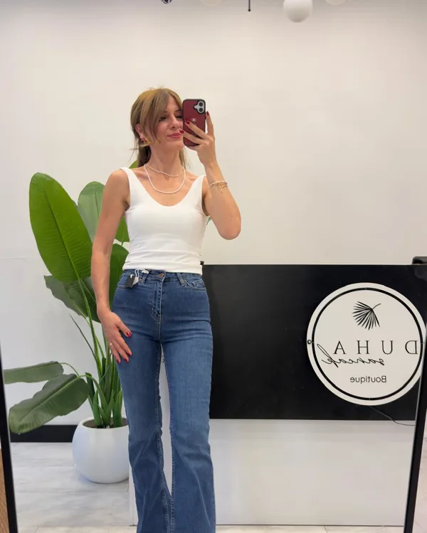 Mavi flare jean likralı