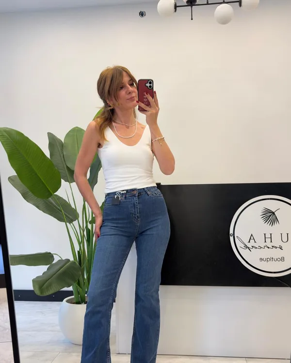 Mavi flare jean likralı