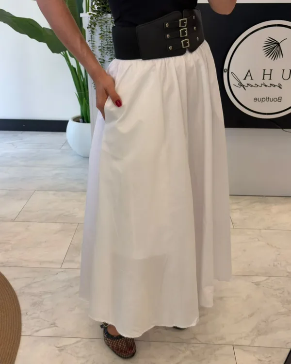 Kemer Detay Volanlı Etek Beyaz