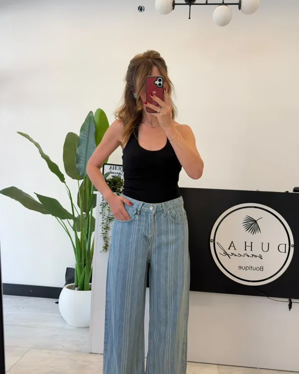 %100 Cotton Tencel Jean Çizgili (BİR BEDEN KÜÇÜK TERCİH EDİNİZ)