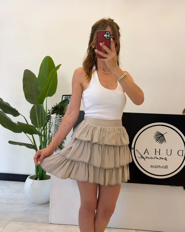Kat Kat Şortlu Tencel Etek Bej