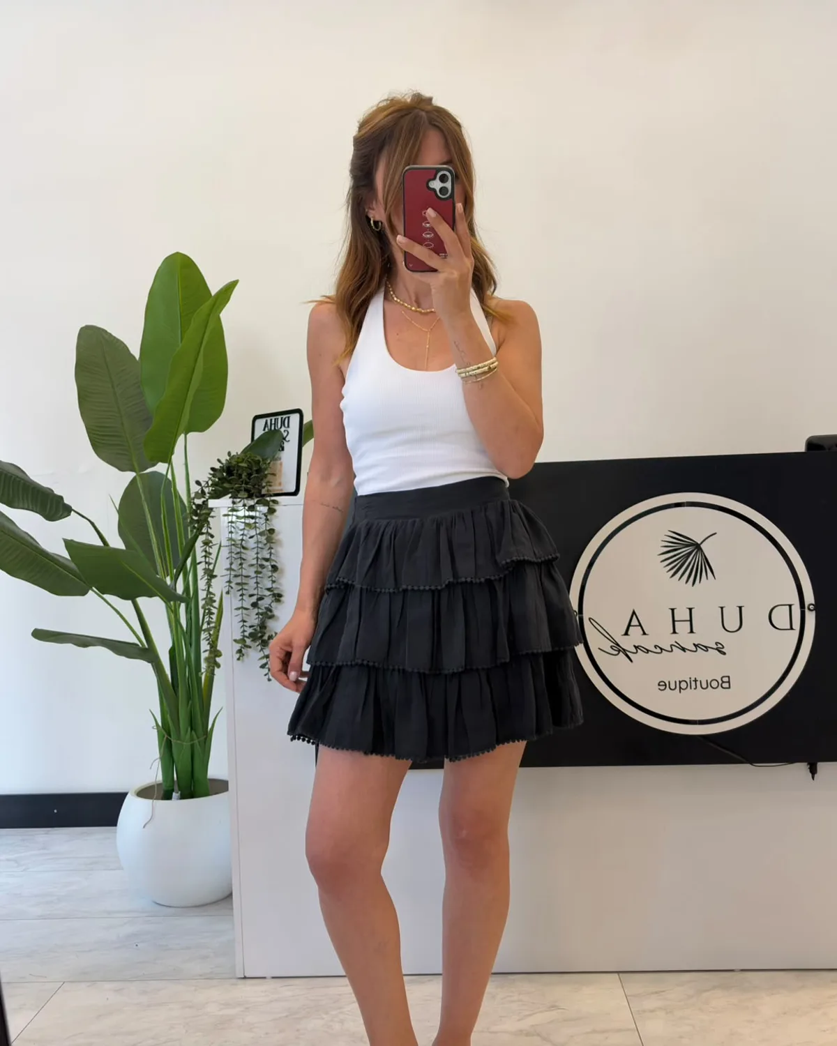 Kat Kat Şortlu Tencel Etek Siyah