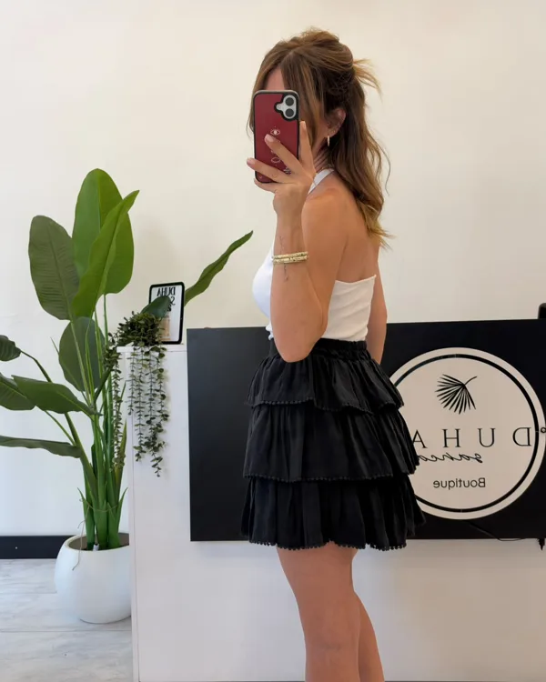 Kat Kat Şortlu Tencel Etek Siyah