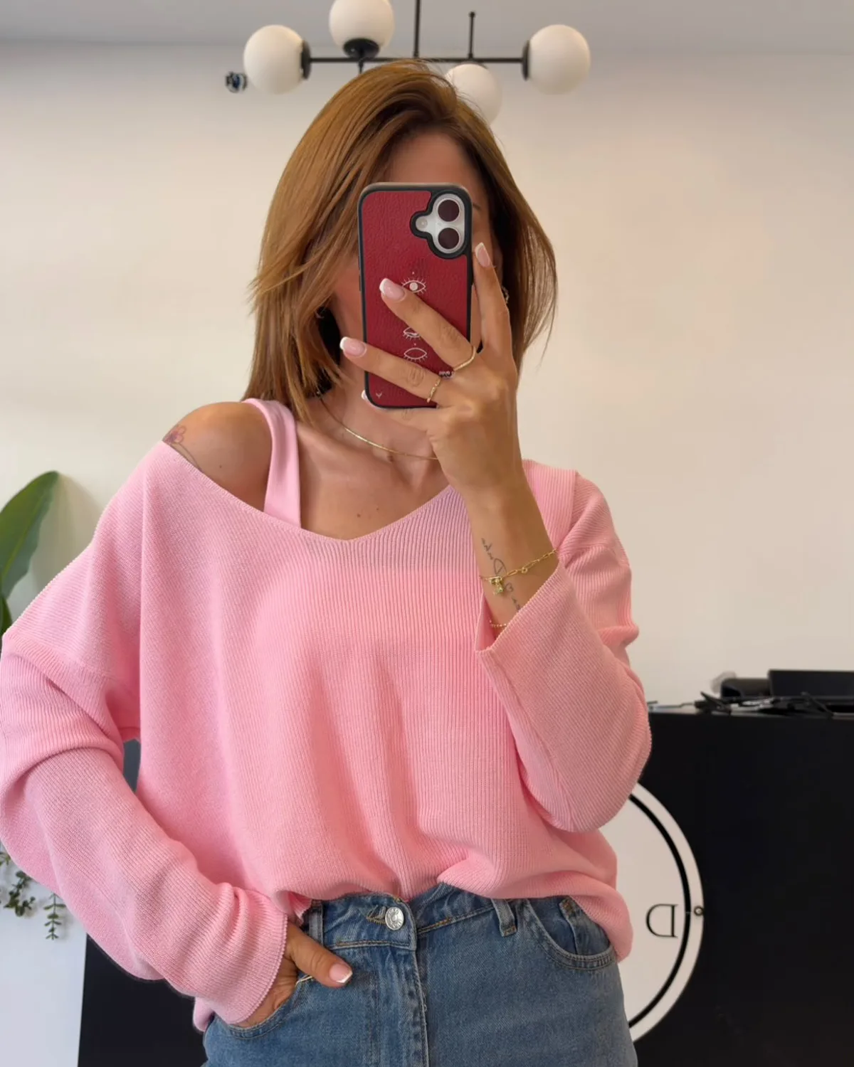 Dilvin V Yaka Merserize Triko Pembe