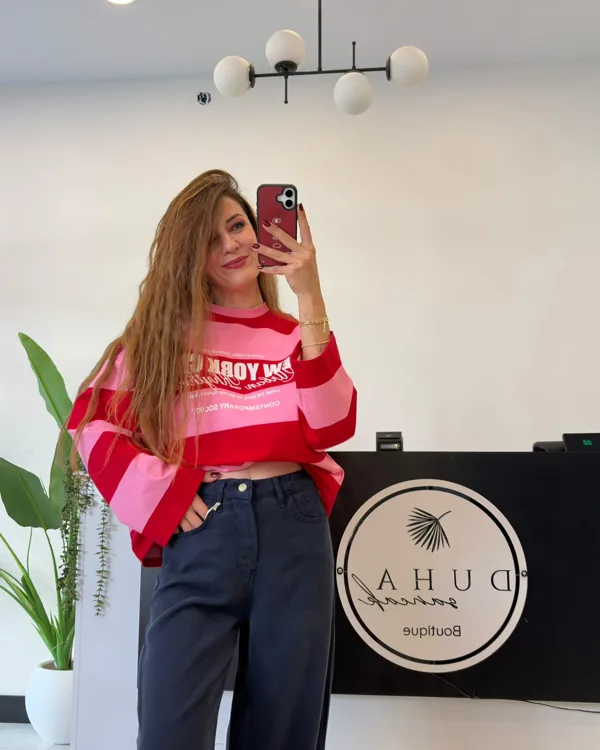 Viral Sweatshirt  Çizgili Pembe/Kırmızı