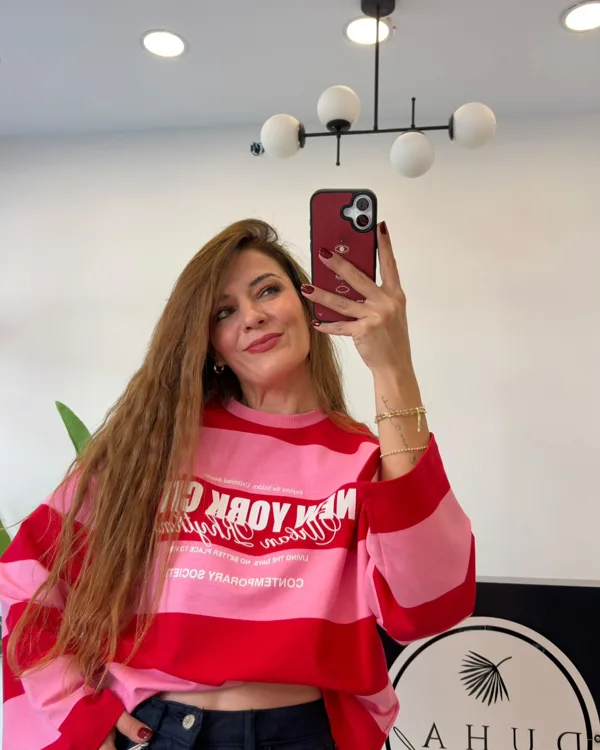 Viral Sweatshirt  Çizgili Pembe/Kırmızı