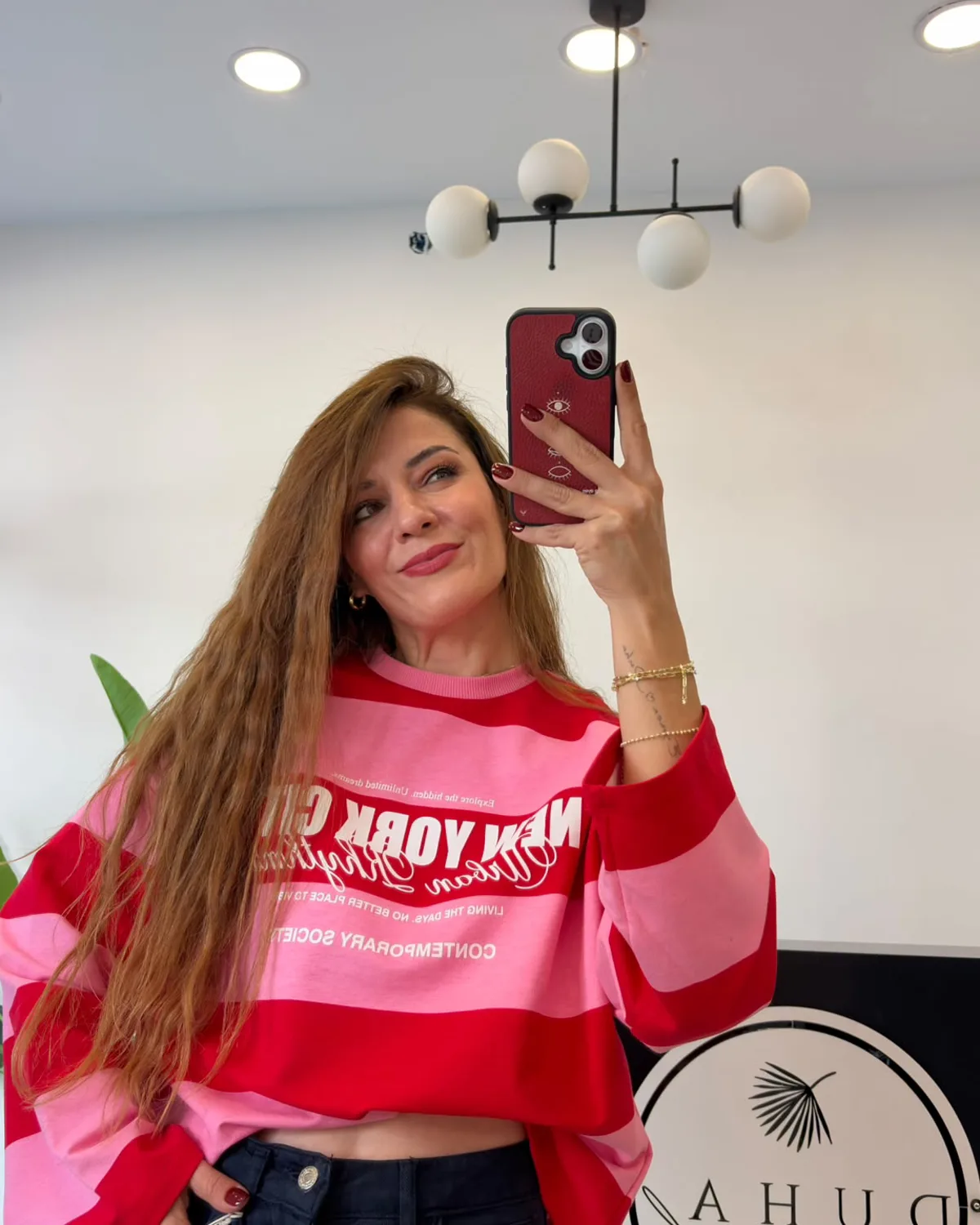 Viral Sweatshirt  Çizgili Pembe/Kırmızı
