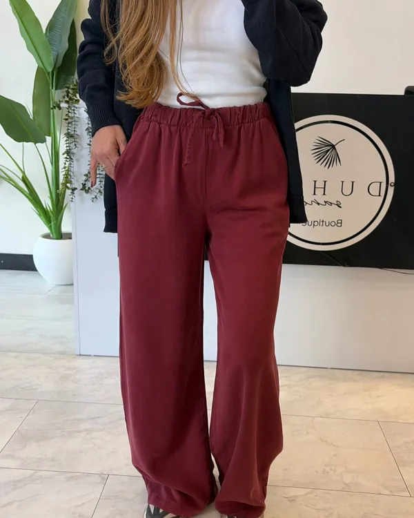 %100 Tencel Beli Lastikli Jean Bordo