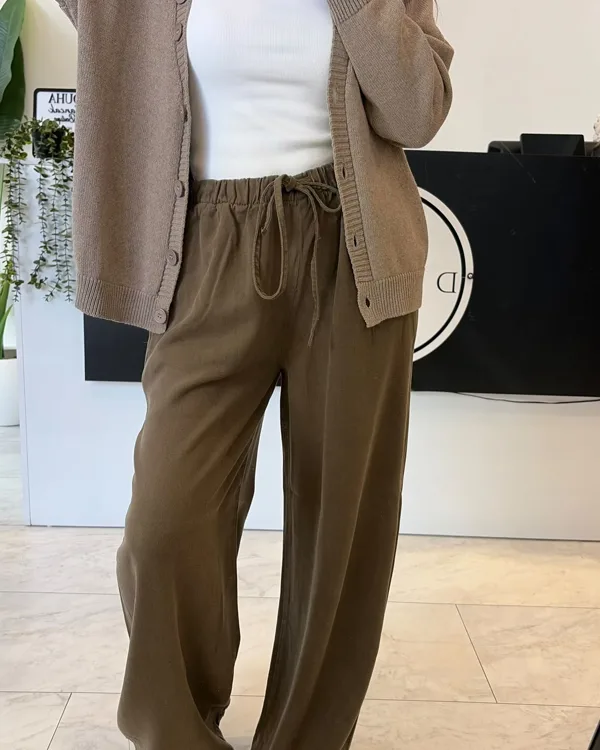 %100 Tencel Beli Lastikli Jean Haki