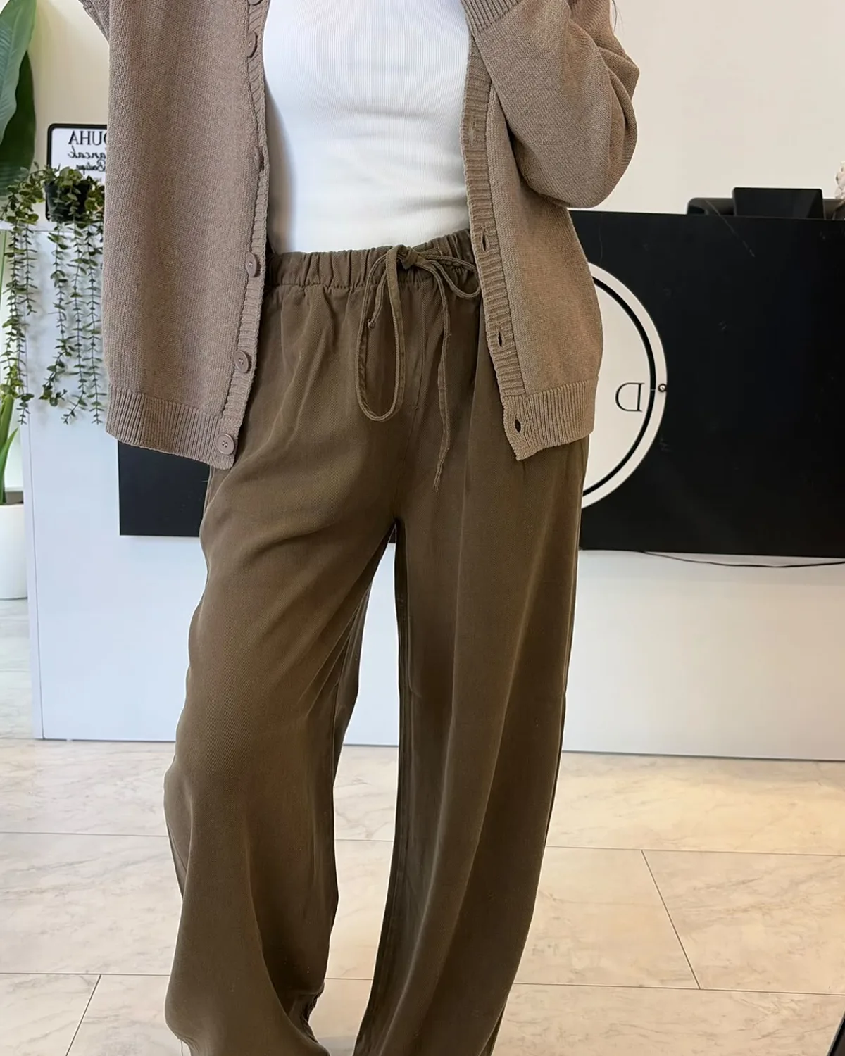 %100 Tencel Beli Lastikli Jean Haki
