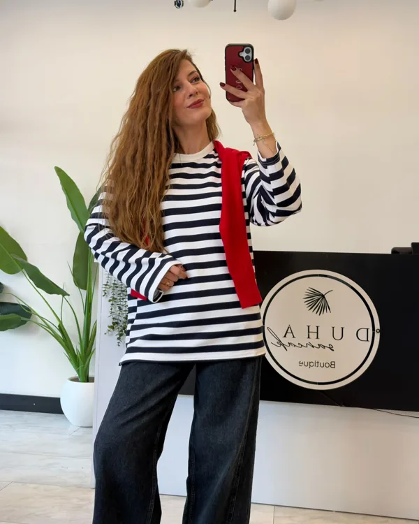 Lacivert Çizgili Sweatshirt
