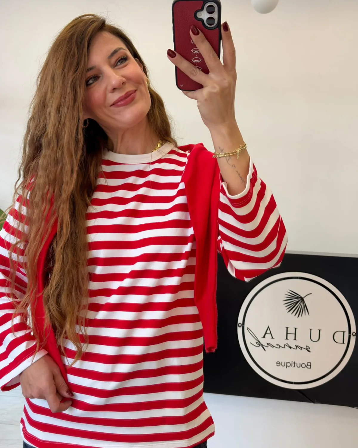 Kırmızı Çizgili Sweatshirt
